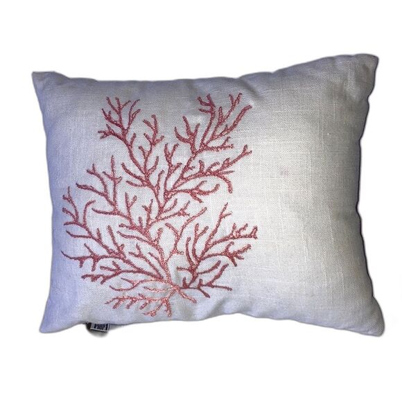PIER 1 Throw Pillow Nautical Beach Embroidered Coral Pillow Cover 15 x 12 inches - Picture 1 of 10